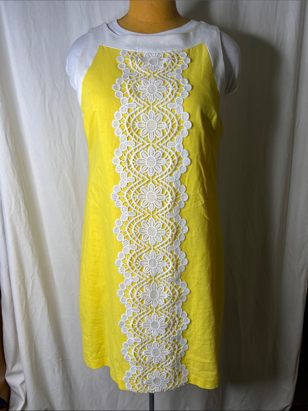 Yellow and White Maxi Dress with Central Lace Panel